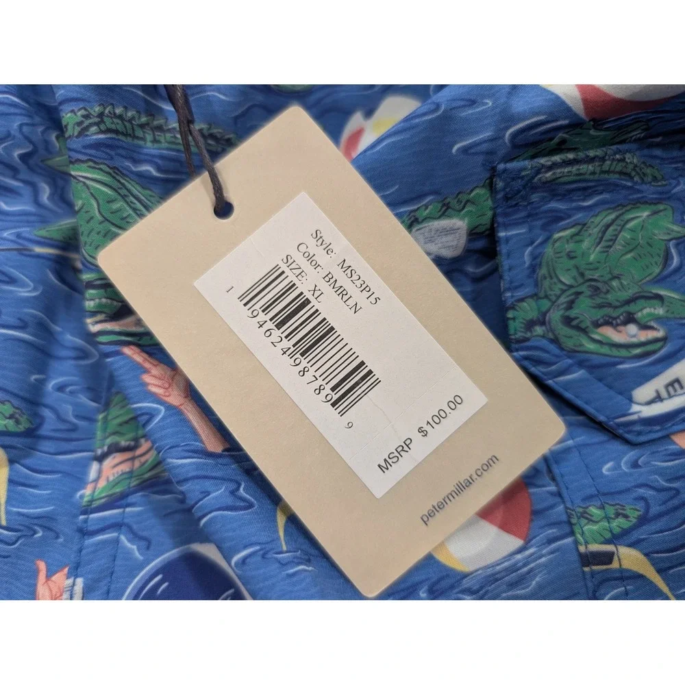 Peter Millar Men's Alligator Beach Ball Swim Trunks Blue XL MS23P15 NEW